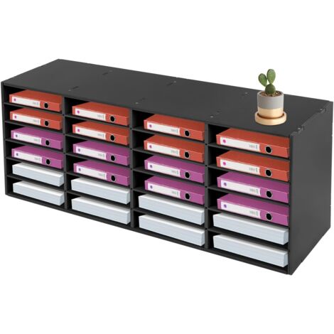 Porte-documents, organiseur de littérature de bureau, 4 x 6 compartiments, 100 x 30 x 42 cm, système de rangement pour la maison, le bureau, la salle de classe (noir, 24 compartiments) (1/5)