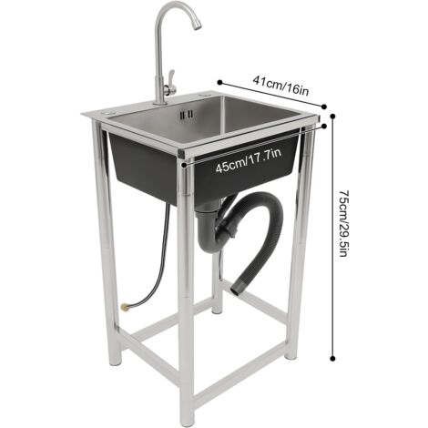 Évier Mobile Autoportant En Inox 1 Bac Avec Robinet - Idéal Cuisine Extérieure, Camping, Restaurant, 4 Tailles