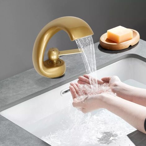 Robinet cascade moderne pour salle de bain, Lavabo Robinet Robinet Évier, Mitigeur en laiton pour lavabo avec eau froide et chaude (1/5)