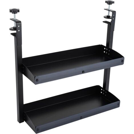 Étagère de bureau avec dispositif de serrage, étagère à pince à 2 niveaux avec étagère en métal réglable pour maison, bureau, 44 x 39,3 x 15,3 cm, Noir (1/5)