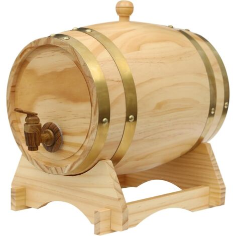 Distributeur de tonneau à vin en bois de style vintage de 5 l, tonneau à vin avec support pour bière, brandy, tequila, whisky, rhum, porto (1/5)
