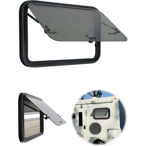 Fenêtre de caravane 700 x 450 mm, Fenêtre basculante à 85°, Pour campeur, camping-car, E4, Avec moustiquaire et store intégré, Fenêtre latérale à fermeture éclair externe