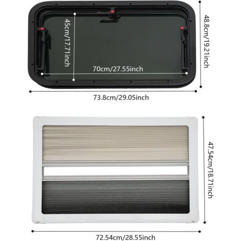 Fenêtre De Caravane 700x450 Mm Basculante 85° - Avec Moustiquaire Et Store - Pour Camping-Car E4