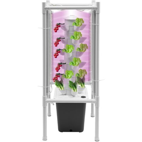 Kit de culture hydroponique à 6 étages 30 trous avec 4 lampes LED, pompe à eau, indicateur de niveau d'eau, tuyau, adaptateur pour fruits et légumes (gris)
