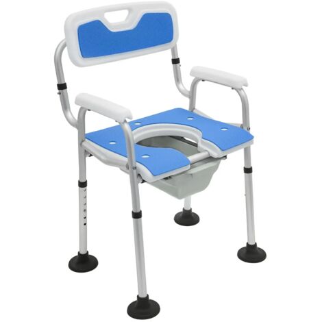 Chaise percée pour personnes âgées, Chaise de douche, Avec accoudoirs et dossier, Réglable en hauteur, capacité de charge 150 kg, Bleu, Pour toilettes, salles de bains, salons