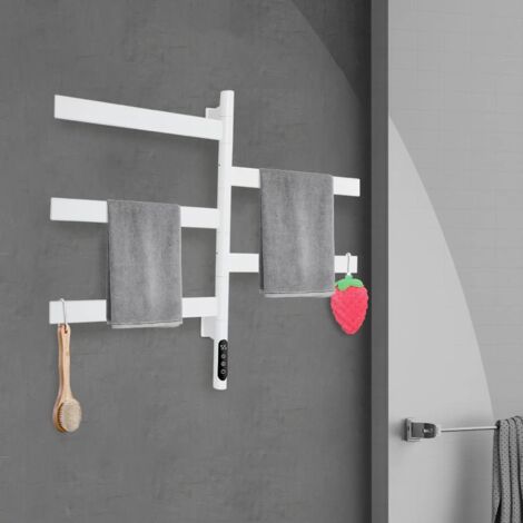 Sèche-serviettes électrique rotatif à 180° pour salle de bain, sèche-serviettes, montage mural électrique, 230 V, 120 W, blanc, pour maisons, salles de bains, cuisines, balcons, hôtels (1/5)