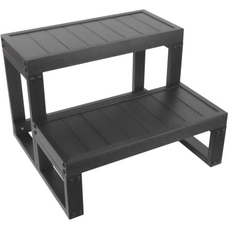 Gojoy – Escalier antidérapant noir 2 marches – Échelle de piscine WPC – Hauteur 21.2cm – Largeur 60cm – Montage sur pied, facile à installer