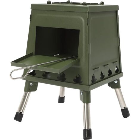 Réchaud de tente, poêle à fusée d'extérieur Four à bois portable pour camping, extérieur, chauffage de tente, mini poêle à bois pour cuisson et chauffage avec 16 évents (Vert)