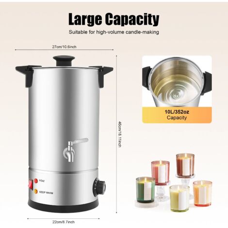 Fondeur de cire électrique 10/12/15/25/35 l pour la fabrication de bougies – Pot de cire électrique avec bec verseur plus rapide et régulateur de température, outil de fusion de cire, 10 l Fondeur de cire électrique 10/12/15/25/35 l pour la fabrication de bougies – Pot de cire électrique avec bec verseur plus rapide et régulateur de température, outil de fusion de cire, 10 l