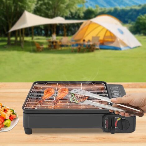 Barbecue De Camping Portable à Gaz - Avec Grille, Plaque De Cuisson Et Mallette - Compatible Cartouches Butane - Réchaud Compact Pour Extérieur