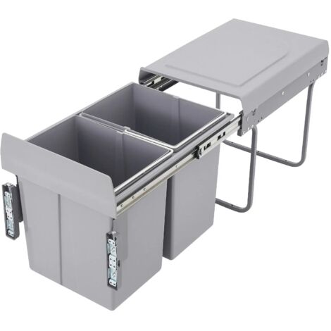 Poubelle Sous évier Extractible 42 Quarts - Double Compartiment, Grise, Métal