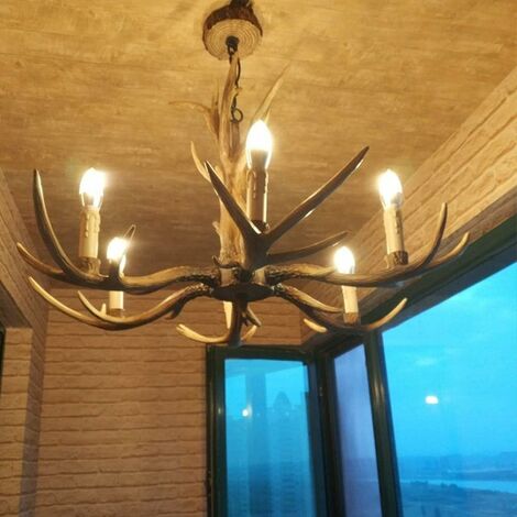 Lustre Rustique en Bois de cerf à 6 têtes, lustres en Corne de cerf de Campagne, luminaires Suspendus en Corne de cerf pour Le Magasin dhôtel de café de Bar à la Maison