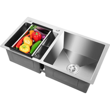 Evier doublé Inox Cuisine bac Finition Satiné Encastrable 78cm