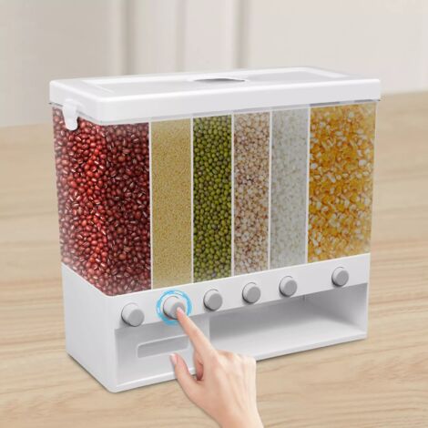 Distributeur de céréales Mural 6 en 1 et cuillère quantitative réglable pour Cuisine Stockage Mural de conteneurs d'aliments secs Seau de Riz en Plastique PP pour Cuisine Restaurant (1/5)