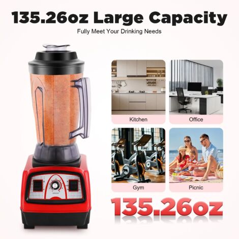 Blender Puissant 3000W, Mixeur de 15 Vitesses, Concasseur de Glace, Bol