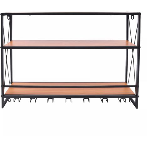 Étagère à vin murale en métal pour 3 bouteilles de vin - Avec porte-gobelet - Jusqu'à 7 verres à vin - 80 x 20 x 62 cm (1/5)