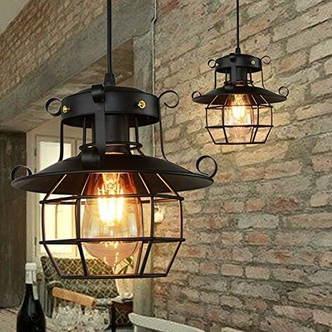 Gojoy – Lampe suspendue industrielle vintage noire – Fer – Tension 220V – Dimensions 220x220x220mm – Durée de vie 50 000 heures (1/5)