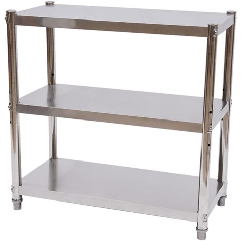 Gojoy – Table de cuisine en acier inoxydable 3 étagères – Dimensions 80 x 40 x 80 cm – Capacité 20-30 kg par niveau – Facile à assembler et à nettoyer (1/5)