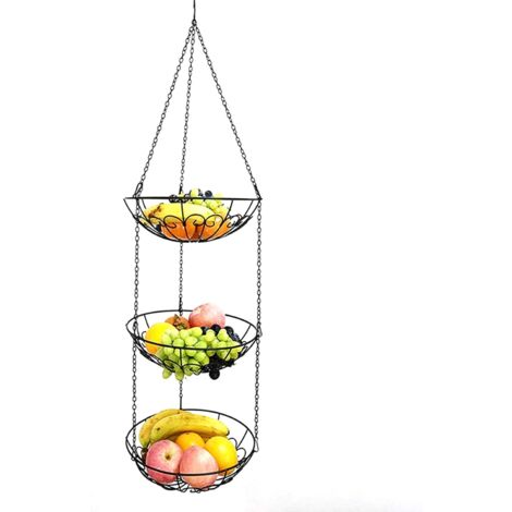 Corbeille à Fruits Suspendue Noire Avec 2 Crochets - Étagère à Pain Et Décoration Cuisine BS