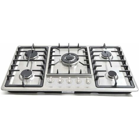 Plaque de cuisson à gaz 5 brûleurs - Intégrable - 5 zones - En acier inoxydable - Compatible avec NG/LPG