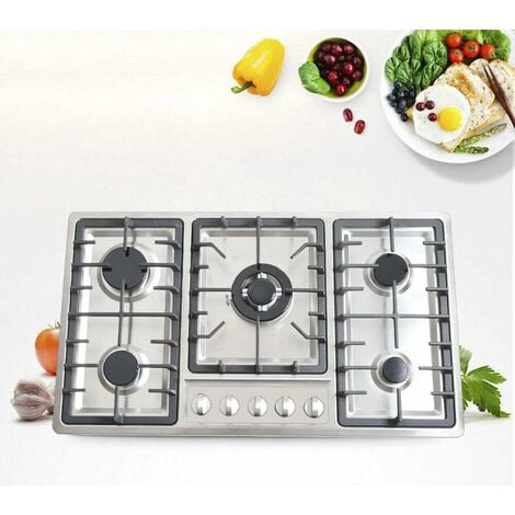 Plaque de cuisson à gaz 5 brûleurs - Intégrable - 5 zones - En acier inoxydable - Compatible avec NG/LPG