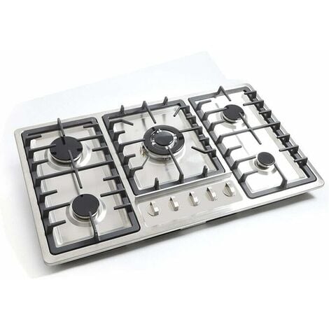 Plaque de cuisson à gaz 5 brûleurs - Intégrable - 5 zones - En acier inoxydable - Compatible avec NG/LPG
