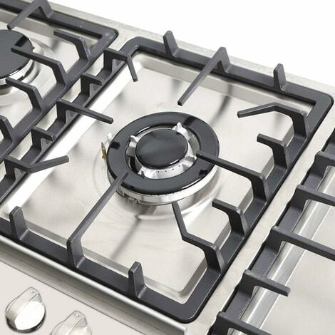 Plaque de cuisson à gaz 5 brûleurs - Intégrable - 5 zones - En acier inoxydable - Compatible avec NG/LPG