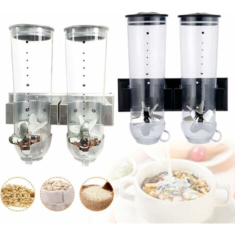 Distributeur De Céréales Double 3L - Montage Mural - Pour Aliments Secs, Grains - 2 Tasses Incluses