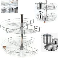 Gojoy – Corbeille d'angle 2 niveaux 71 cm – Fer argenté – Mécanisme rotatif 270° – Capacité 8 kg par panier – Installation facile