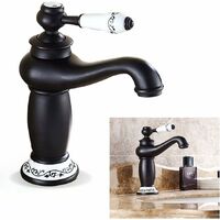 Robinet de lavabo Robinet de salle de bain Mitigeur de Lavabo Robinet de lavabo à une poignée avec 2 tuyaux de raccordement robinet de lavabo pour lavabo salle de bain (noir)