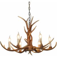 Gojoy – Lustre rustique en bois de cerf 6 têtes – luminaires suspendus en corne de cerf – dimensions 76 x 53 cm – culot E14 – tension 110-240V