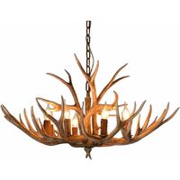 Gojoy – Lustre vintage en bois de cerf – 6 lampes E14 – Hauteur 40 cm, diamètre 68 cm – Éclairage rustique pour salon, bar, restaurant
