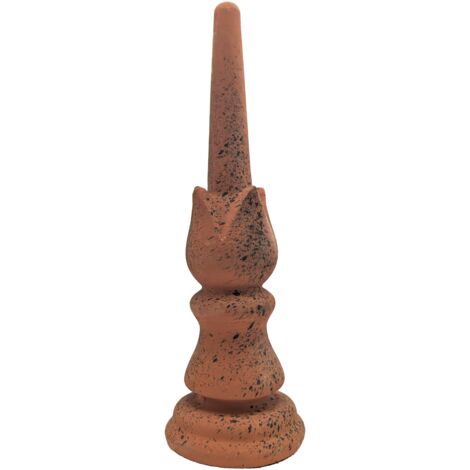 DMS – Épi de faîtage fleur de lys en terre cuite – Vieille terre rouge tacheté noir – Hauteur 51 cm – Ø socle 16 cm – Décoration toiture