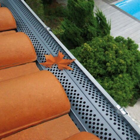 DMS – Parefeuille aluminium laqué pour gouttière 333 mm – Longueur 1 m – Fixation inox avec languettes rabattables – Écoulement optimal des eaux