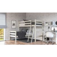 Litera De Madera Maciza de Pino en L para Cama de 90X190  Venprodin  Color Blanco Decapé