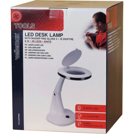 Lampe-loupe LED de table lentille 101 mm 3 + 12 dioptries (30 LEDS SMD) 6 Watts, 400 Lm