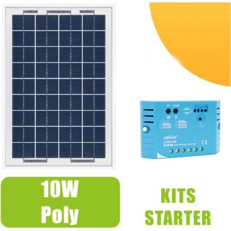 Kit panneau solaire polycristallin 10W 12V et régulateur 5A