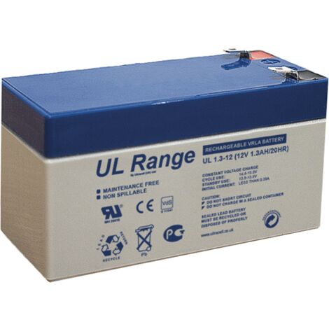 Ultracell – Batterie rechargeable Plomb/Gel 12V 1.3Ah – Courant de décharge 18A – Dimensions 97x43x58mm – Compatible appareils 12V