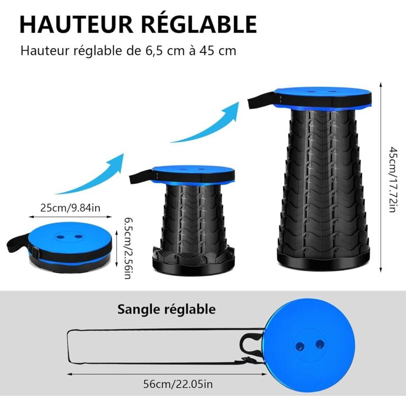 Tabouret Pliant, Portable, Tabouret Télescopique, Extérieur, Réglable