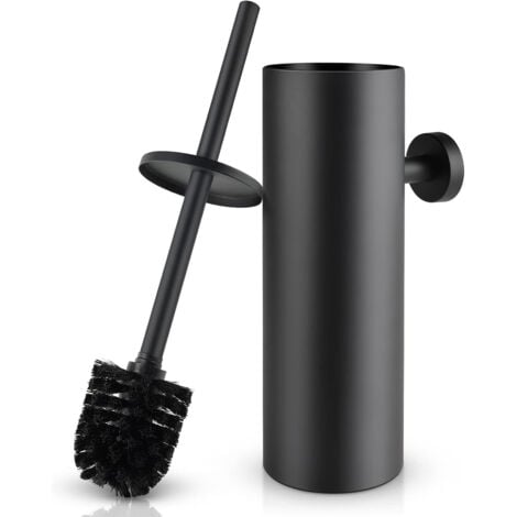 Brosse de Toilette avec Porte-balai WC Mural et Support avec Couvercle pour Salle de Bains en Acier Inoxydable Noir