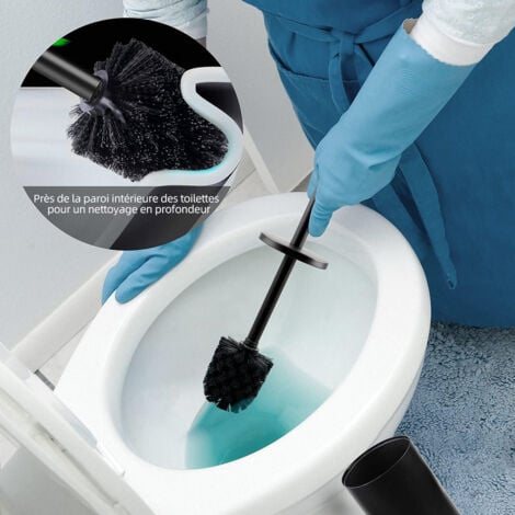 Brosse de Toilette avec Porte-balai WC Mural et Support avec Couvercle pour Salle de Bains en Acier Inoxydable Noir