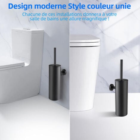 Brosse de Toilette avec Porte-balai WC Mural et Support avec Couvercle pour Salle de Bains en Acier Inoxydable Noir