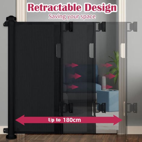 Barrière de Sécurité Rétractable pour Bébé, 0-180 cm Barriere Retractable Enfant Adaptée aux Escaliers, Couloirs, Intérieur et Extérieur Noir