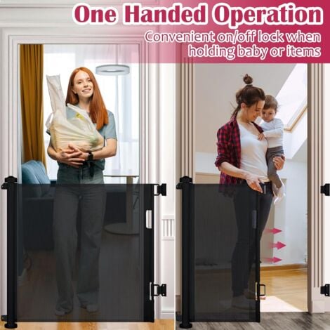Barrière de Sécurité Rétractable pour Bébé, 0-180 cm Barriere Retractable Enfant Adaptée aux Escaliers, Couloirs, Intérieur et Extérieur Noir
