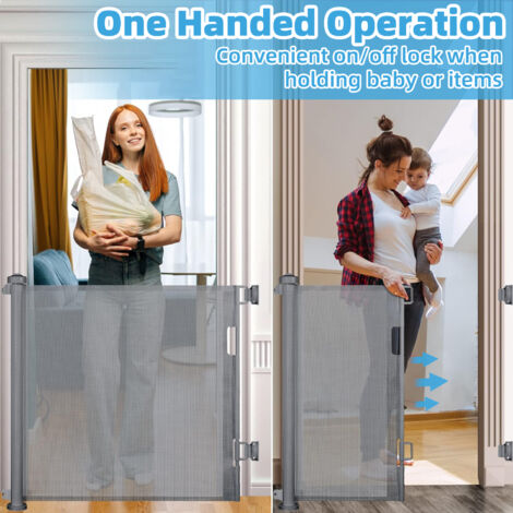 Barrière de Sécurité Rétractable pour Bébé, 0-180 cm Barriere Retractable Enfant Adaptée aux Escaliers, Couloirs, Intérieur et Extérieur Gris