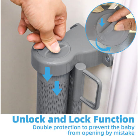 Barrière de Sécurité Rétractable pour Bébé, 0-180 cm Barriere Retractable Enfant Adaptée aux Escaliers, Couloirs, Intérieur et Extérieur Gris