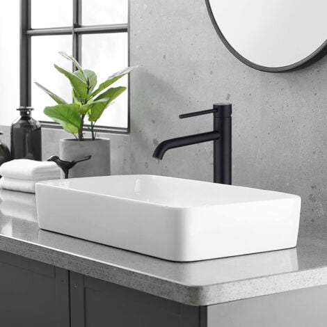 Robinet Salle de Bain, Mitigeur de Lavabo Bec 45°,Chaud Froid Réglable,Robinet Lavabo en Acier Inoxydable - Noir