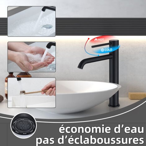 Robinet Salle de Bain, Mitigeur de Lavabo Bec 45°,Chaud Froid Réglable,Robinet Lavabo en Acier Inoxydable - Noir