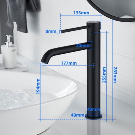 Robinet Salle de Bain, Mitigeur de Lavabo Bec 45°,Chaud Froid Réglable,Robinet Lavabo en Acier Inoxydable - Noir