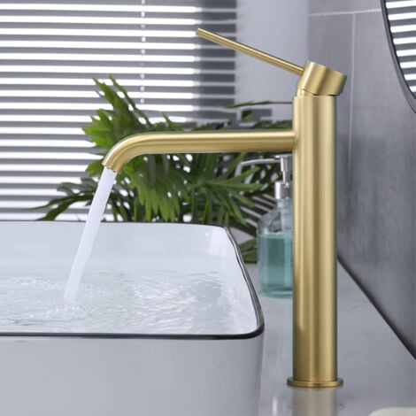 Robinet Salle de Bain, Mitigeur de Lavabo Bec 45°,Chaud Froid Réglable,Robinet Lavabo en Acier Inoxydable - Or